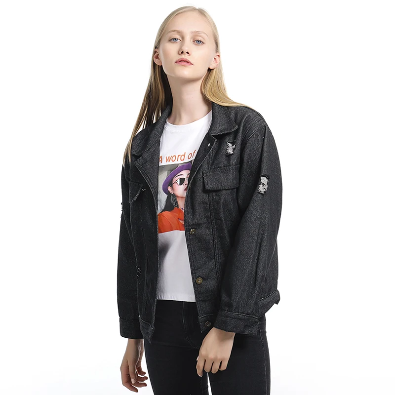 Черные джинсовые куртки женские пальто с длинным рукавом Базовые тонкие