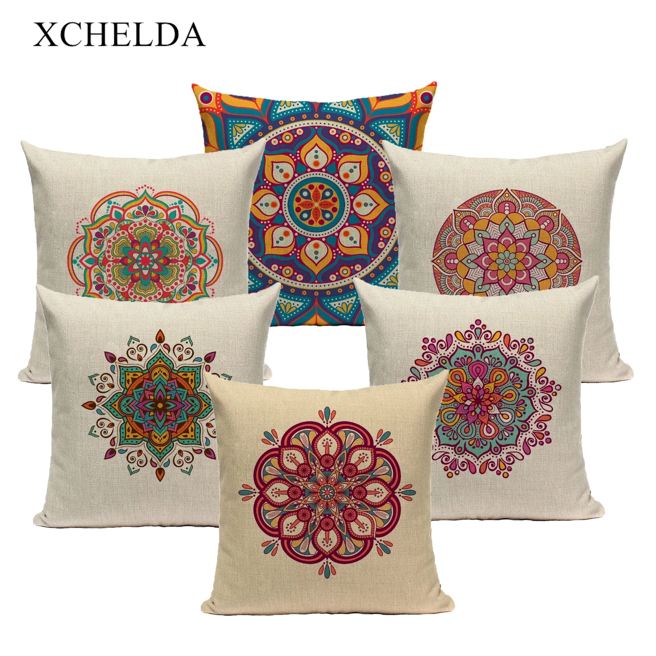 

Fur Linen Cushion Cover Boho Pillowcase Mandala Moroccan Decorative 45*45 40*40 for Living room Bohemian Pillow Case