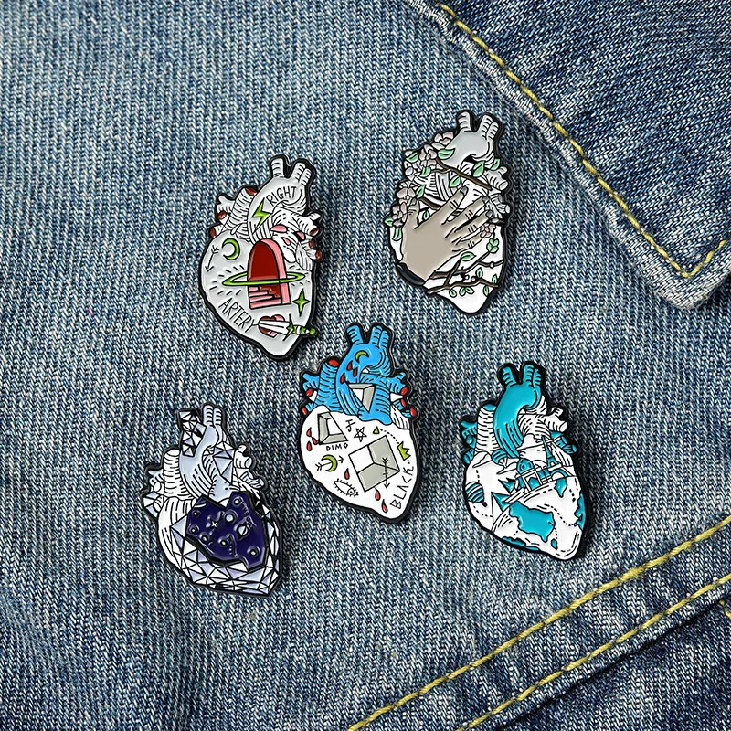 

Enamel Pins Anatomical Heart Brooch Human Organ Brooch Castle Glacier Mineral Brooch Exquisite Design Fashion Backpack Badge