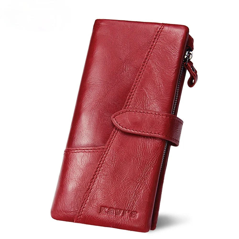 Women's leather wallets, long leather women's wallets, top layer of cowhide, fashion-linked clutches