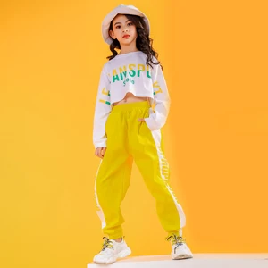 Детская укороченная толстовка, рубашка, штаны для бега, одежда в стиле хип-хоп, костюм для джазовых танцев для девочек и мальчиков, уличная одежда для бальных танцев