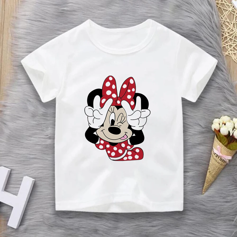 

Children Anime Minnie Disney Mouse Design Funny T shirt Kids Baby Cute Clothes Girls Summer Harajuku Casual Tops T-shirt
