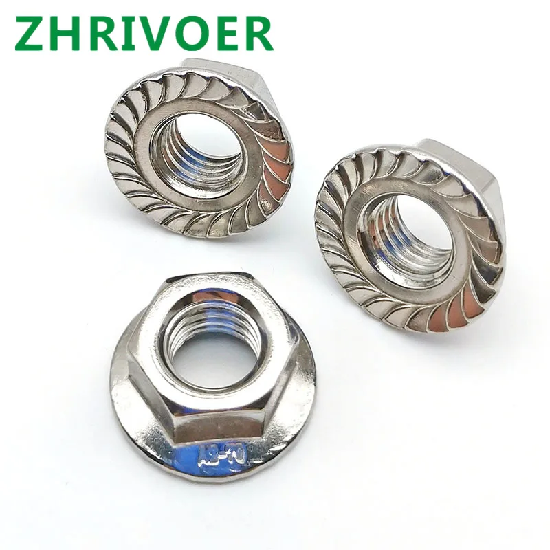201 нержавеющая сталь Шестигранная Фланцевая гайка зубчатая противоскользящая m3