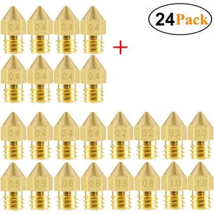 24 шт., насадки для 3D-принтера MK8, экструдер 0,2 мм 0,3 мм 0,4 мм 0,5 мм 0,6 мм 0,8 мм 1,0 мм для Makerbot Creality CR10 Ender 3 5