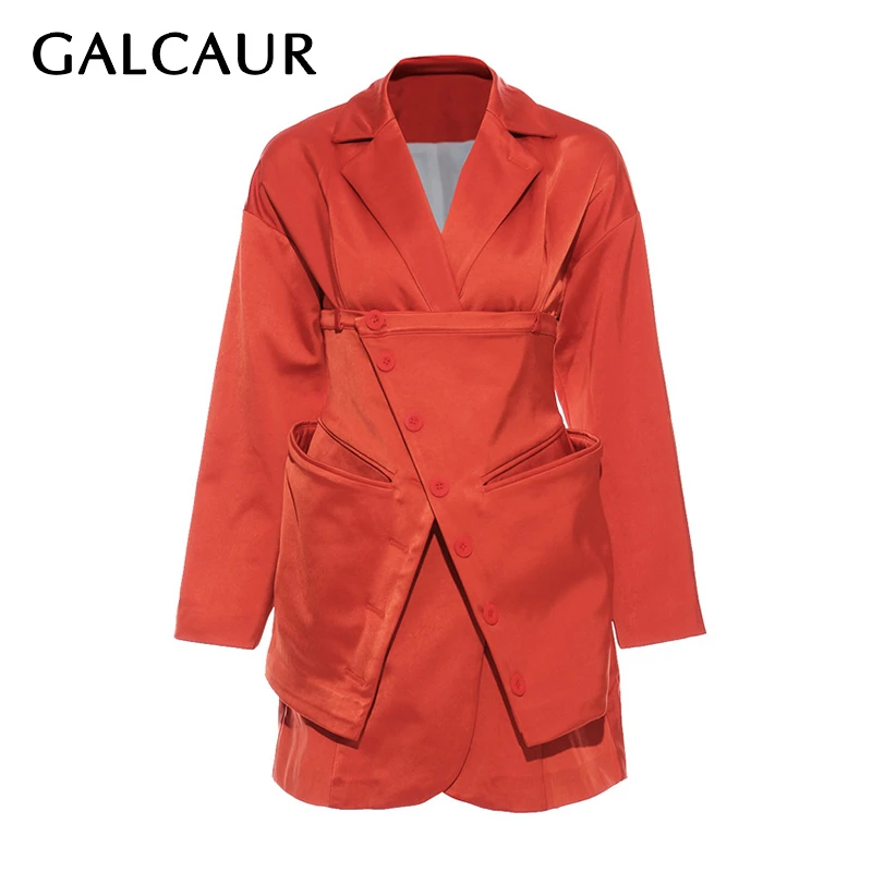 

Женский Асимметричный Блейзер GALCAUR, лоскутный Асимметричный костюм с длинным рукавом и высокой талией, большие размеры