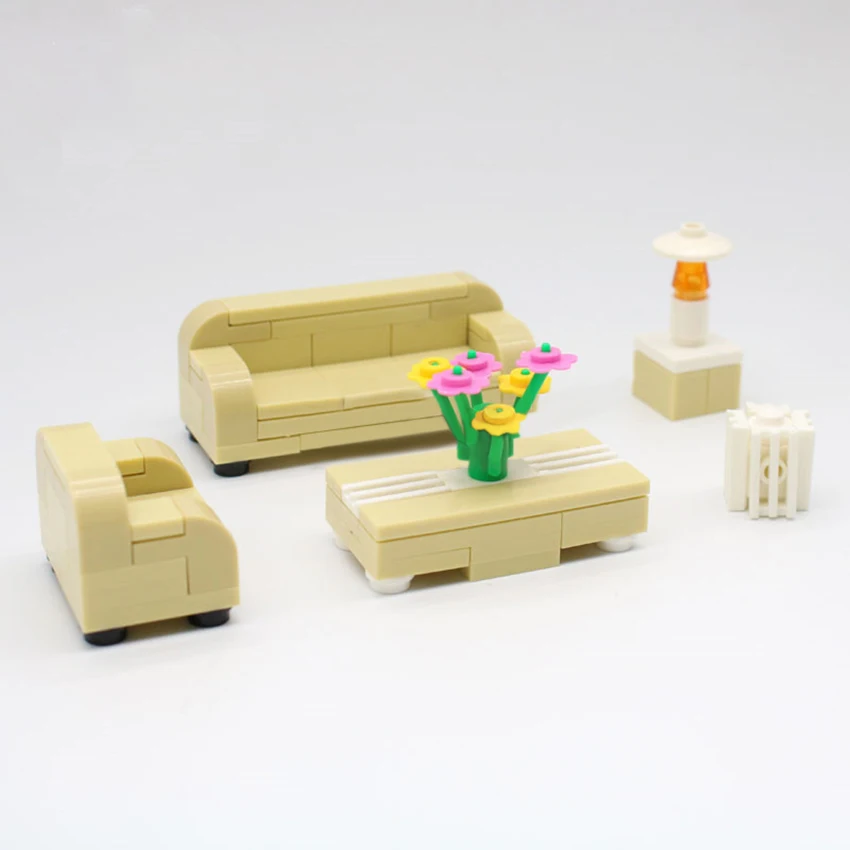 Диван гостиная сцена обеденный стол цветок строительный блок MOC аксессуары набор