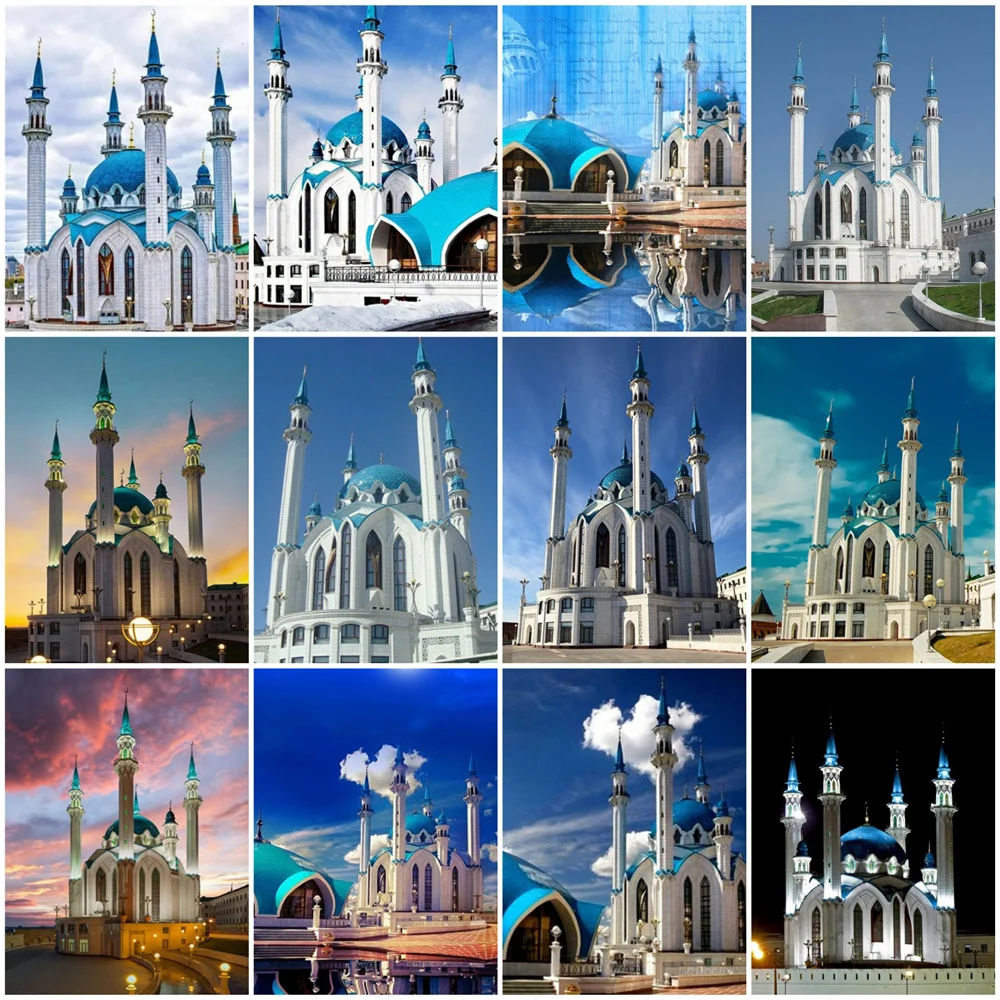

HUACAN Oil Painting By Numbers Church Landscape DIY Frame Wall Art On Canvas Picture By Numbers Street Acrylic For Living Room