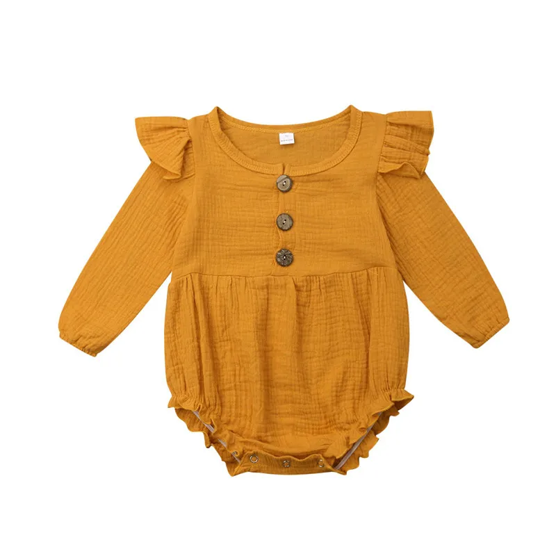 

Newborn Infant Baby Girl Long Sleeve Romper Ruffles Solid Causal Jumpsuit Sunsuit Girls Clothes
