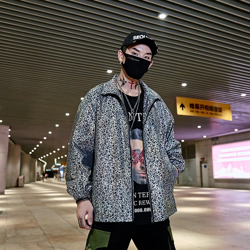 Мужская Уличная Хип Хоп новая Светоотражающая куртка мужская женская Свободная