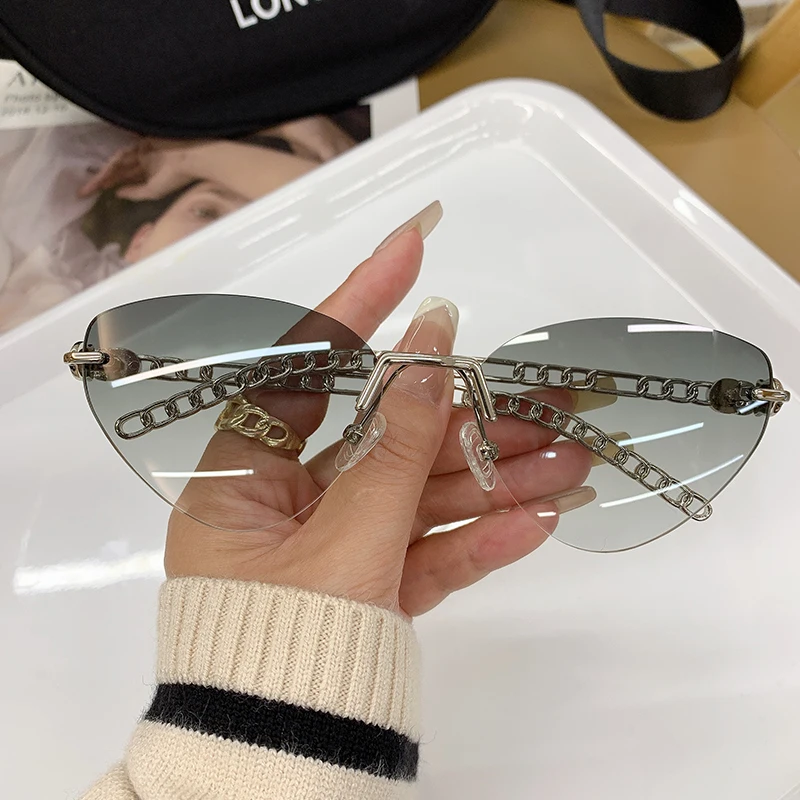 

Солнцезащитные очки KAMMPT с цепочкой UV400 женские, пикантные модные роскошные брендовые дизайнерские цветные солнечные очки «кошачий глаз» в ...