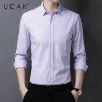 ucak brand streetwear long sleeve shirt men clothes spring autumn new arrival casual turn down collar striped shirts homme u6163