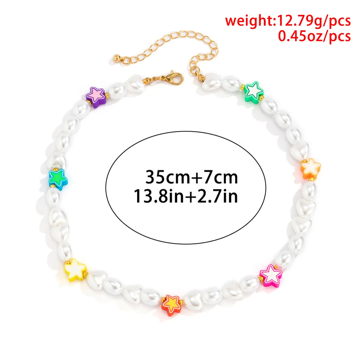 

New Korean Ethnic Imitation Pearl Cute Star Choker Necklace For Women Sweet Girls Rainbow Star Beads Gold Clavicle Necklace