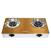 high quality golden stainless steel top two burner gas stove