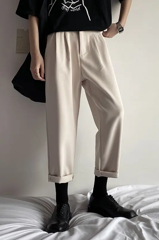 

2020 Spring And Summer New Youth Popular Solid Color Loose Trousers Fashion Casual Wild Nine-point Pants Gray / Black / Beige