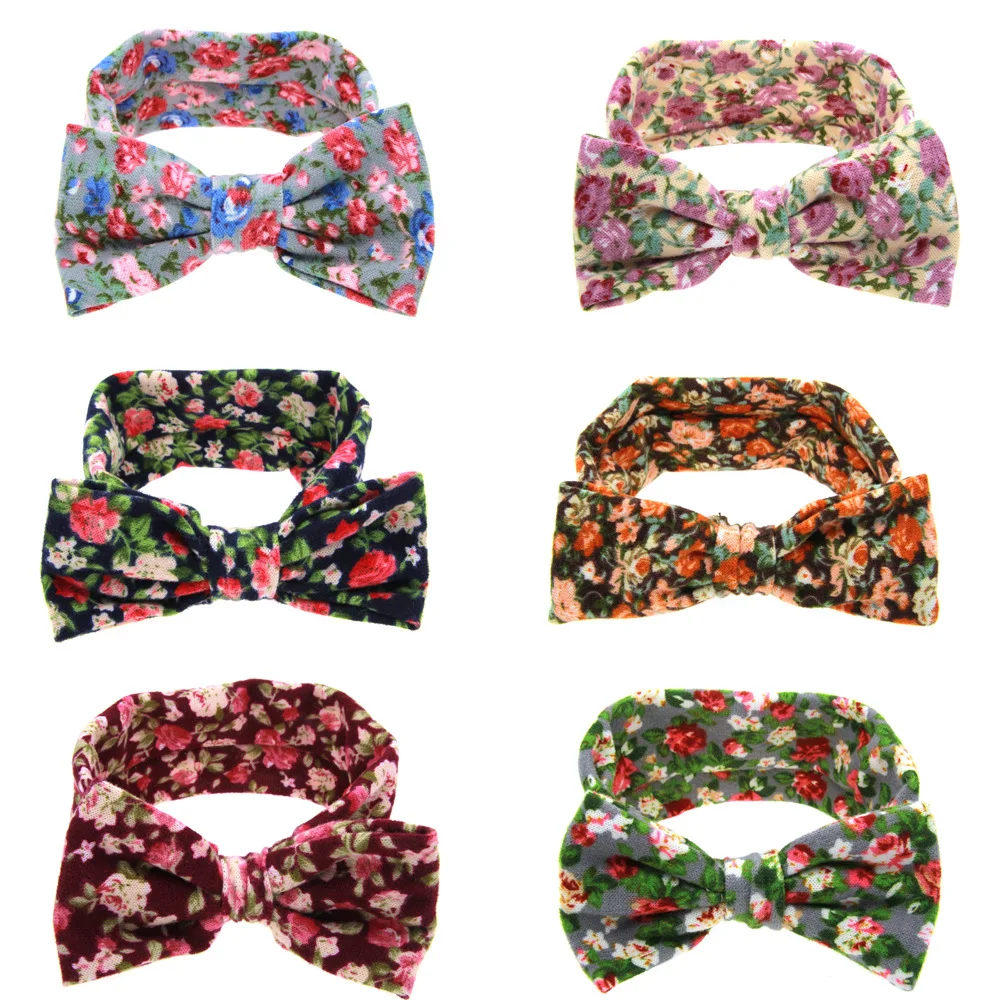 

Floral Printed Headband for Baby Girls Hair Band Knitted Bowknot Cotton Elastic Headband Children Hairband Baby Turban Headband