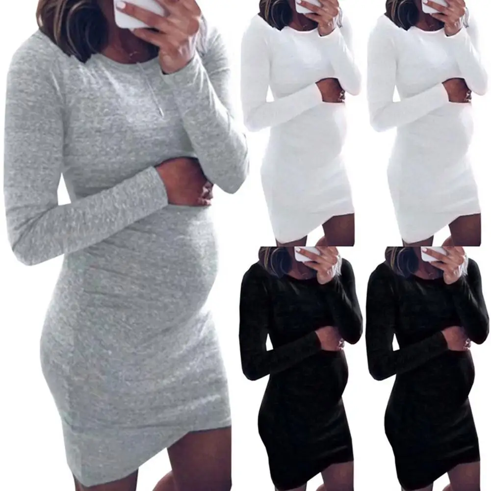 Женское Повседневное платье для беременных однотонное с длинными рукавами