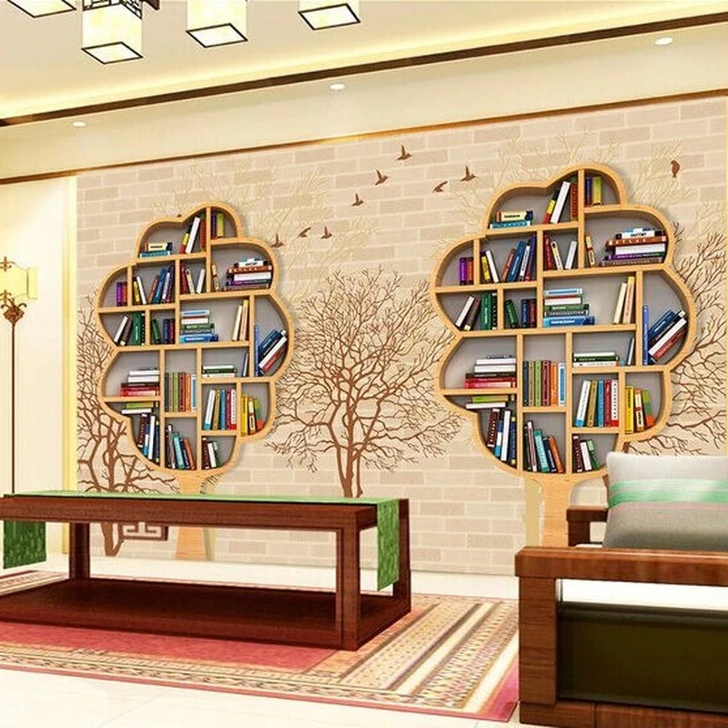 New 8D Large bookcase Mural Bookshelf 3d Bricks Wallpaper 3D Wall paper for Living Room Sofa TV Background | Обустройство дома