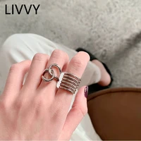 livvy silver color multilayer line wide ring new fashion cross twining handmade trendy jewelry adjustable