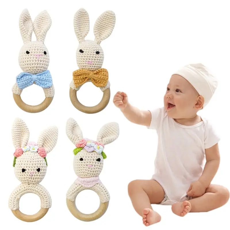 

Baby Wooden Teether Ring DIY Crochet Bunny Rattle Soother Bracelet Molar Toys A2UB