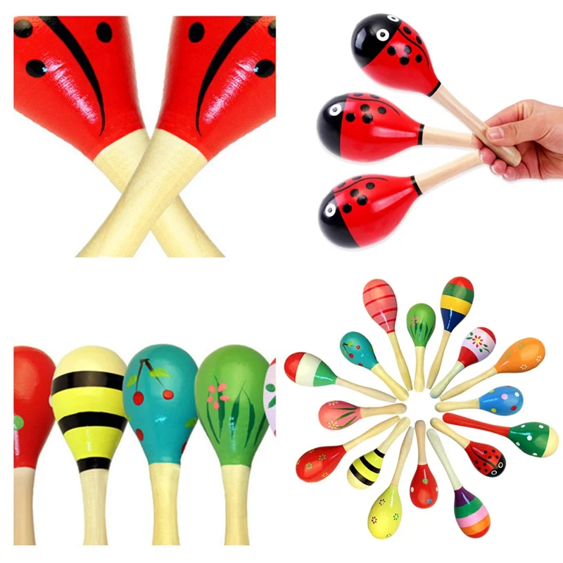 

1pcs Colorful Wooden Maracas Baby Child Musical Instrument Rattle Shaker Party Children Gift Toy