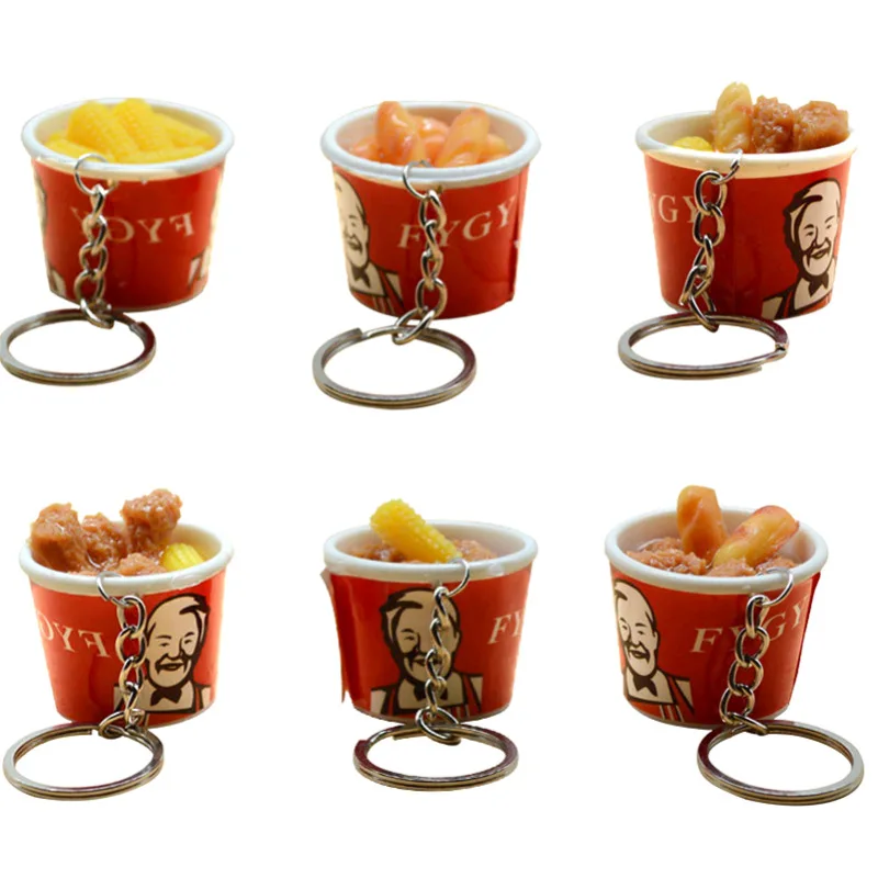 

Fashion Simulation Food Family Bucket Key Chain Children Mini Food Playing Chips Chicken Wings Play House Toys Cute Gifts