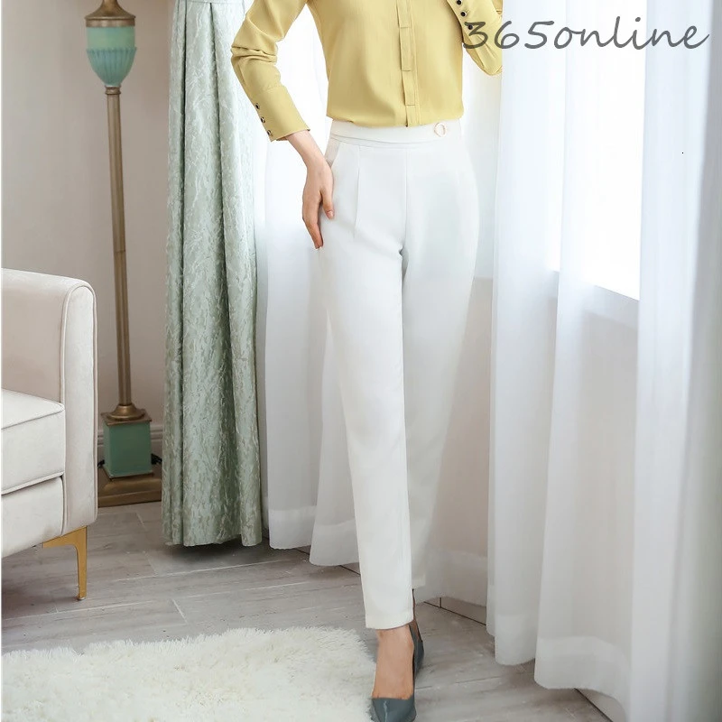 Элегантные белые осенне зимние облегающие брюки карандаш на бедрах для женщин