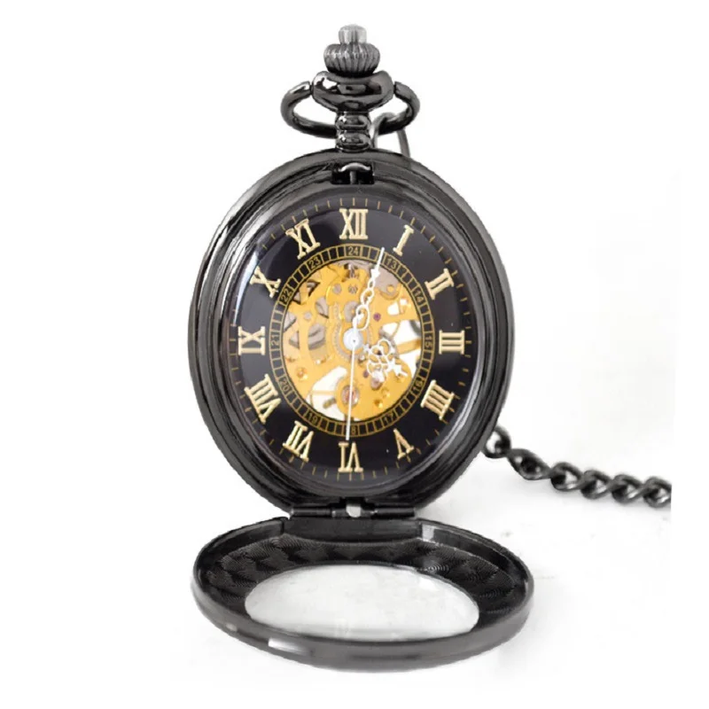 

Luxury Pocket Watch Mechanical Chain Stainless Steel Pocket Vintage Roman Dial Semi-Automatic Fob Watch Gift For Dad Grandpa
