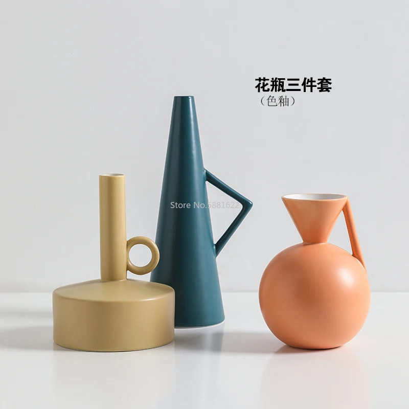 

Nordic Minimalist Ceramic Vase Set Ornament Porcelain Flower Geometric Art Nordic Home Decoration Accessories Vase