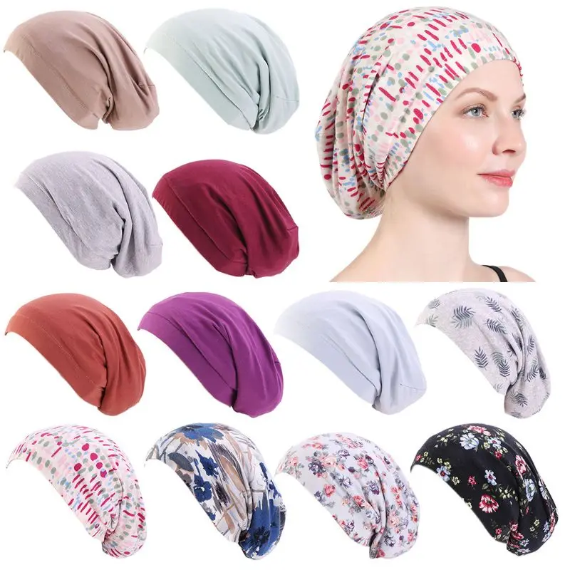 Женская сатиновая шапочка для сна с подкладкой однотонная цветочным принтом