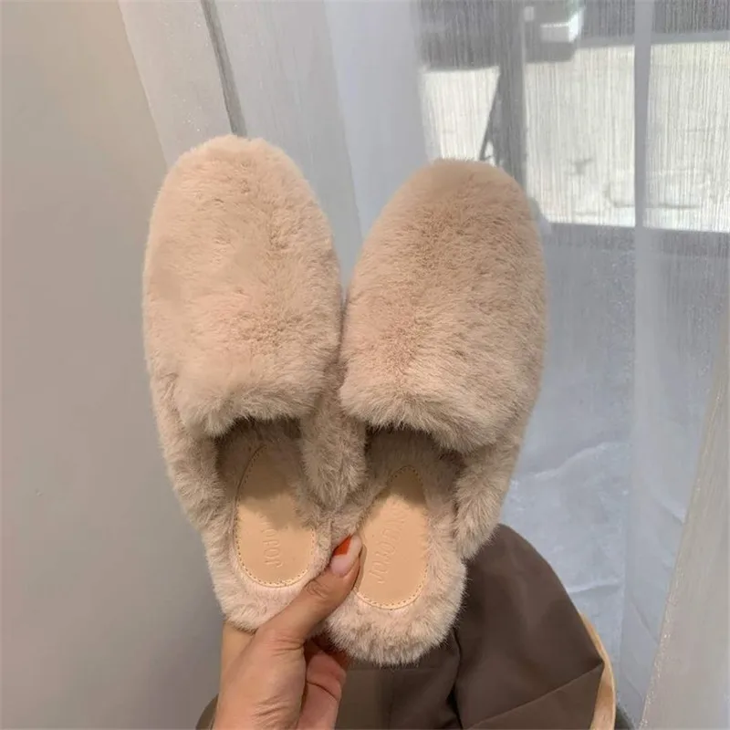 

Winter Women's Closed Slippers Furry Warm Cozy Bedroom Memory Foam Hairy Floor Shoes Home Soft Slippers Mute Faux Fur Plush