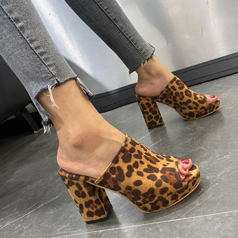 

New Ladies Sandals Slippers Summer Open Toe Sandals Suede High Heel Sandals Fashion High Heels Women's Shoes High Heel Slippers