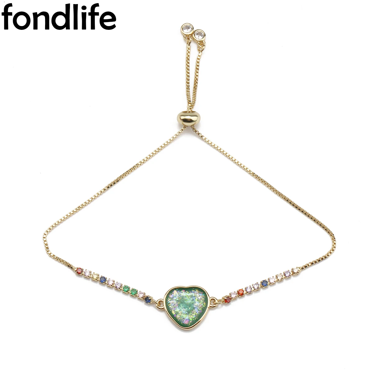 Зеленый красочный Опаловый женский браслет браслеты с позолоченным фианитом