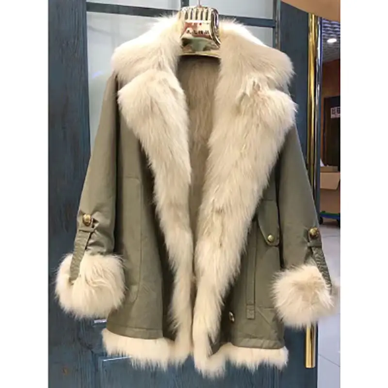 

Женская зимняя меховая куртка, роскошная двухсторонняя теплая ветровка в уличном стиле, зима 2021