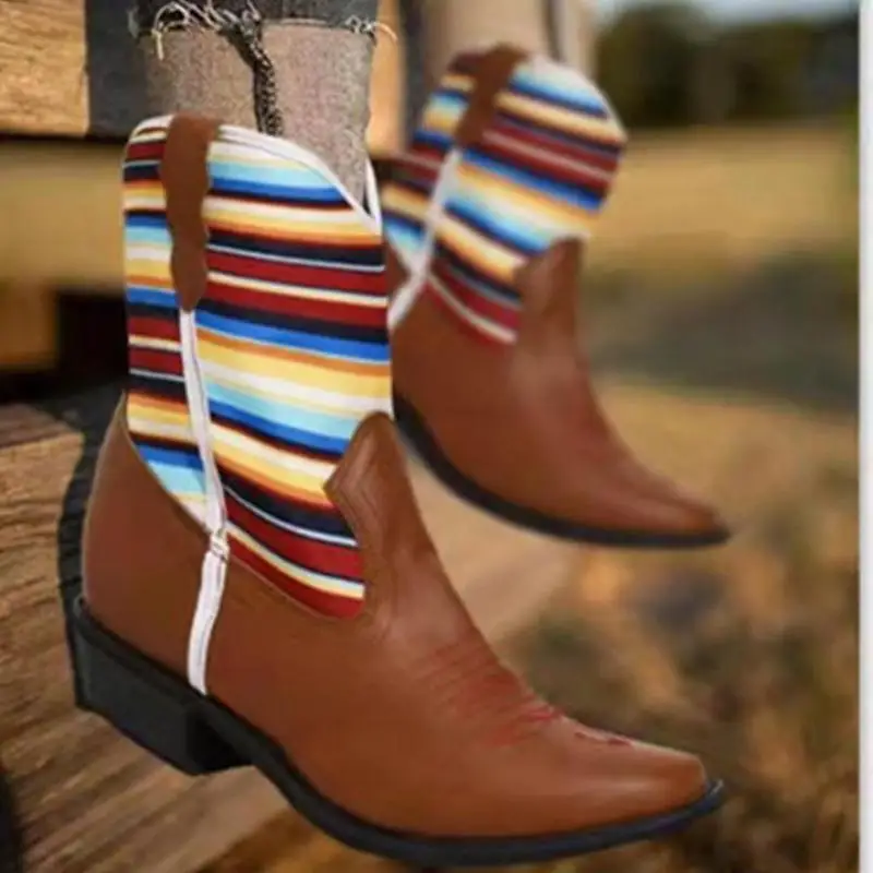 2021new Splicing Riding Boots Fashion Calf Mid-tube Boots Platform Wedges Ethnic Style Short Boots Casual Winter Women Shoes