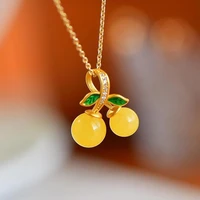designer original new ancient gold craftsmanship inlaid citrine cherry necklace pendant beautiful and elegant ladies jewelry