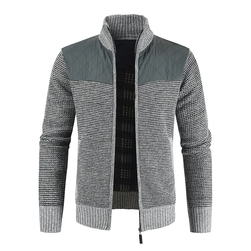 

New Autumn Winter Cardigan Men Stand Collar Solid Zipper Winter Thicken Warm Male Casual Knitting Wool Sweater