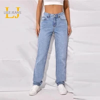 leijijeans 2021 spring curve size fashion bleached vintage mid waist full length loose boyfriend jeans stretch jeans for woman