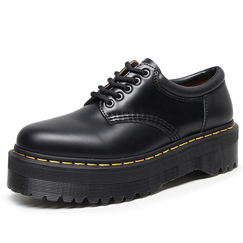 

New Punk Leather Boots Women's Low-Cut Leather British Round Toe Fashion Casual Student Thick-Soled Short Boots motorcycle boots