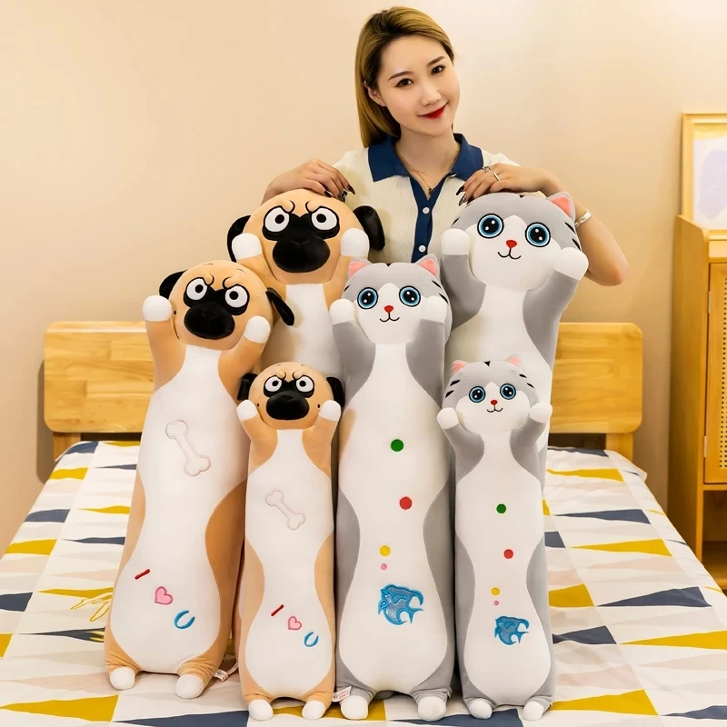 

65-100cm Cartoon Cute Cat Dog Long Plush Toys Stuffed Pillow Lovely Big Animals Home Decor Doll For Girls Kids Birthday Gifts
