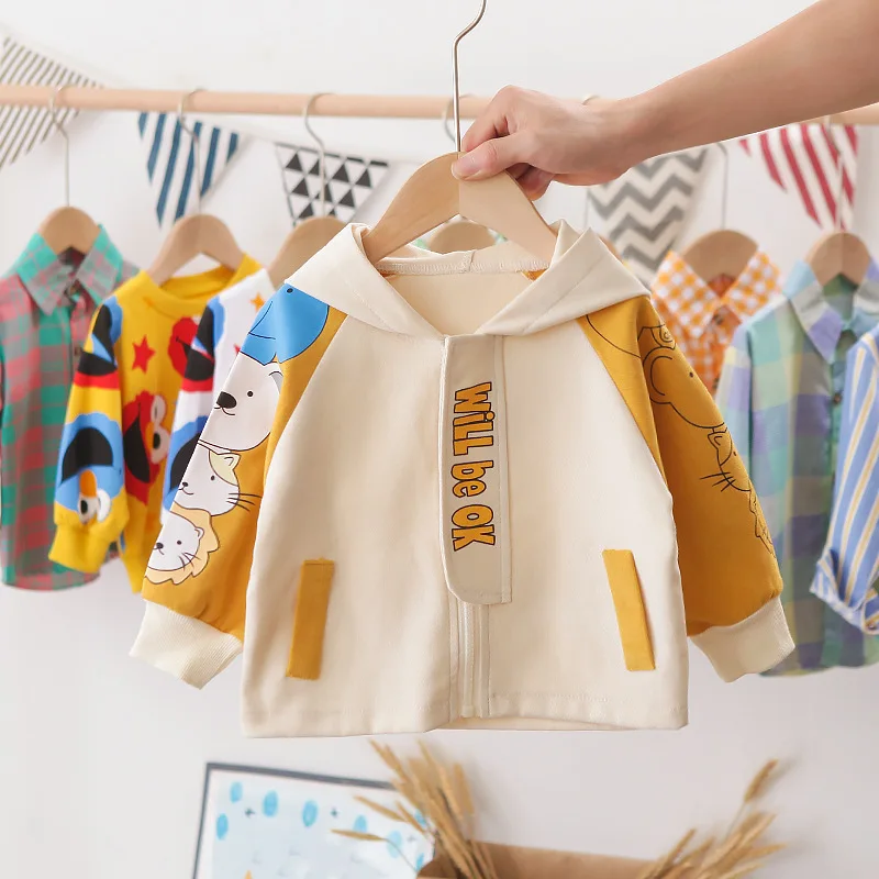 

Spring Autumn Children Cotton Clothes Baby Boy Girls Cartoon Hooded One Piece Infant Out Kid Fashion Toddler Clothing Tracksuits