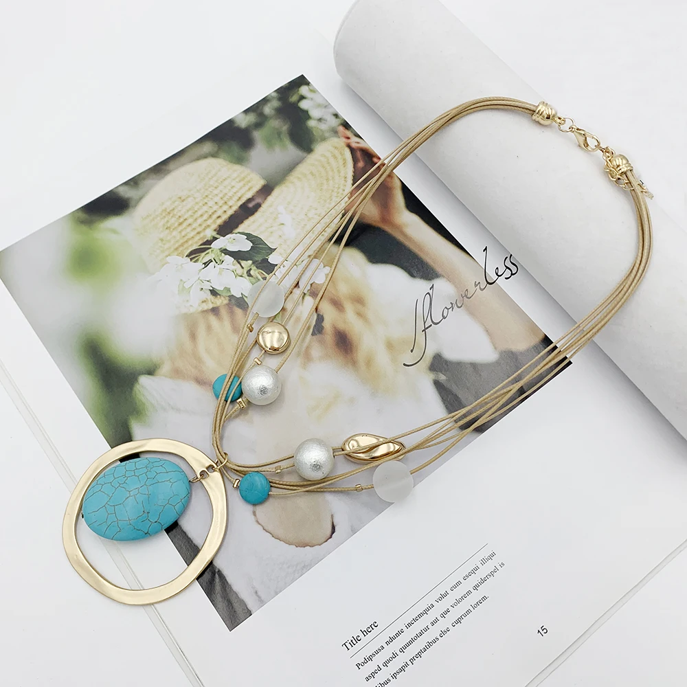 Модное натуральная бирюза ожерелье с подвеской из камня богемные Подвески