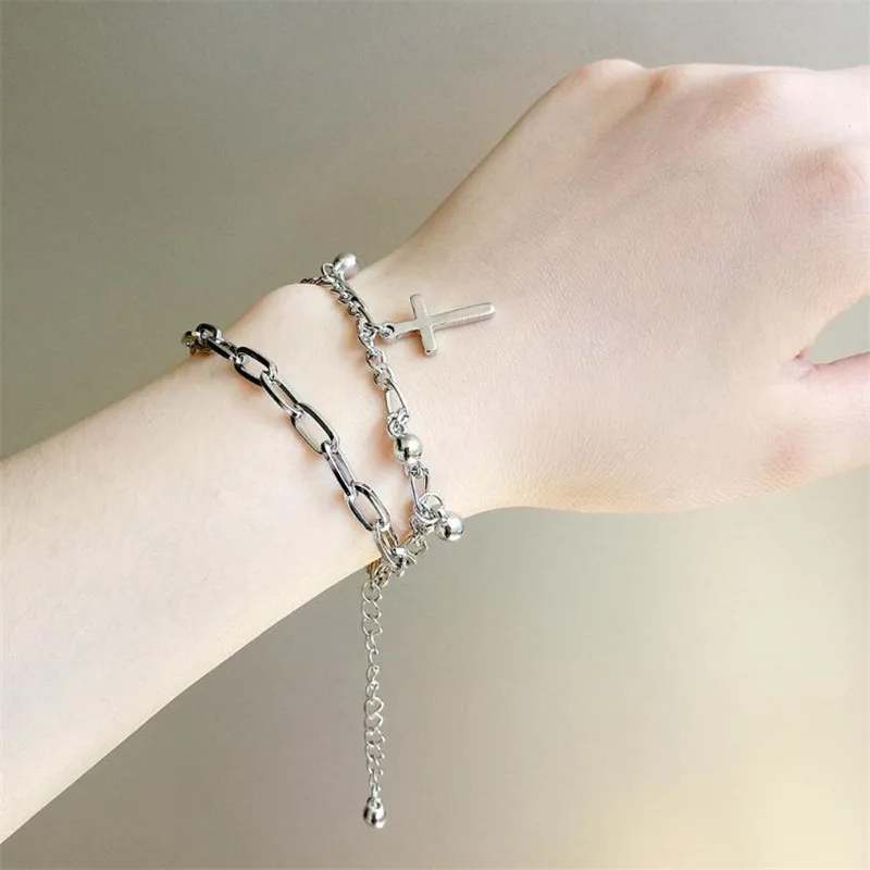 1 шт. классический двухслойный браслет-цепочка из нержавеющей стали для девушек