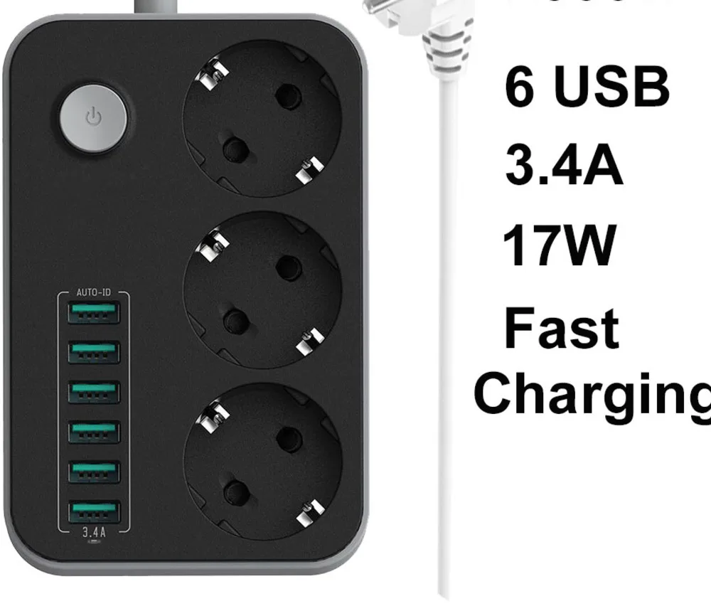 

Eu Plug USB Extension Socket Multi Electronic Power Strip Universal Outlet Power Switch 1.8m Cord Network Filter for Phones