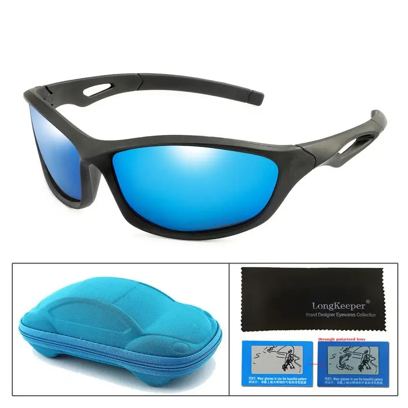 black blue Longkeader, Детские поляризованные солнцезащитные очки UV400, Детские крутые солнцезащитные очки,, UV400, очки для мальчиков и девочек с коробкой, oculos de sol - Цвет линз: black blue