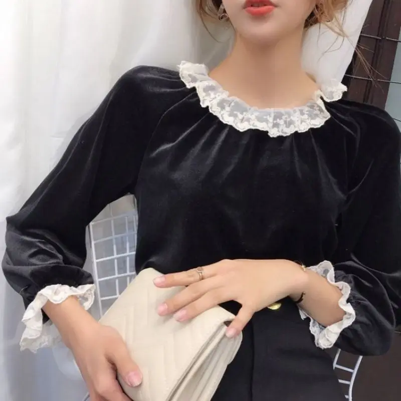 Женская футболка из золотого бархата модные короткие топы с рукавом Семь