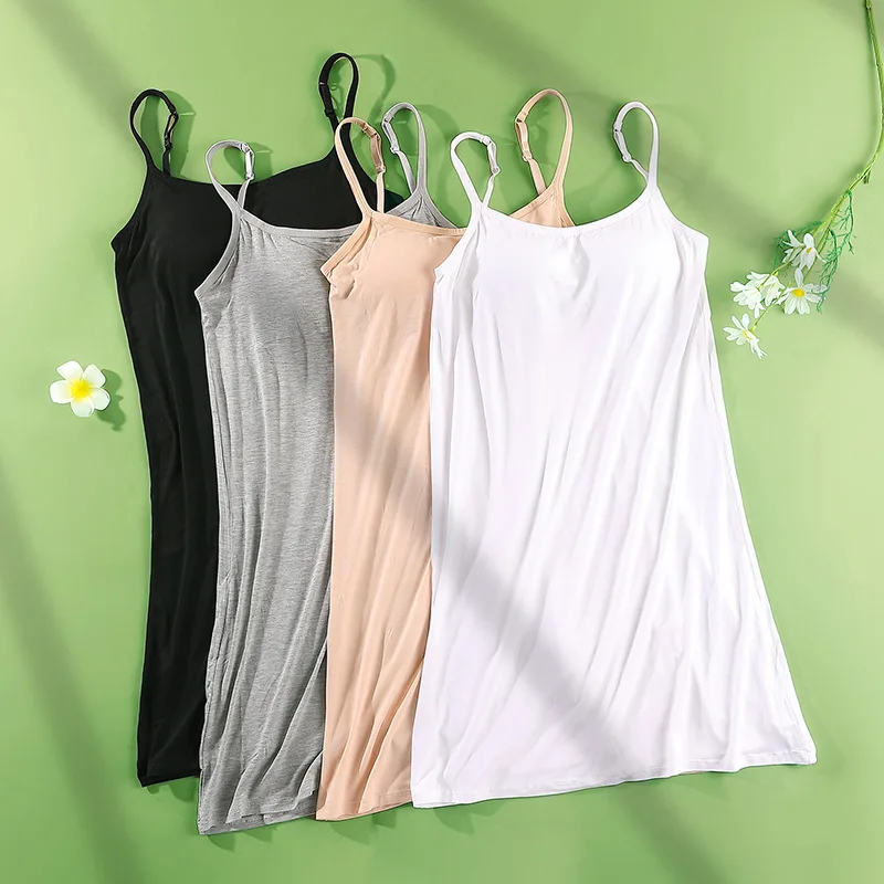 2021 Summer New Solid Color Modal All In One Bra with Suspender Nightdress Light Size Medium Dress Home Wear Night Dress