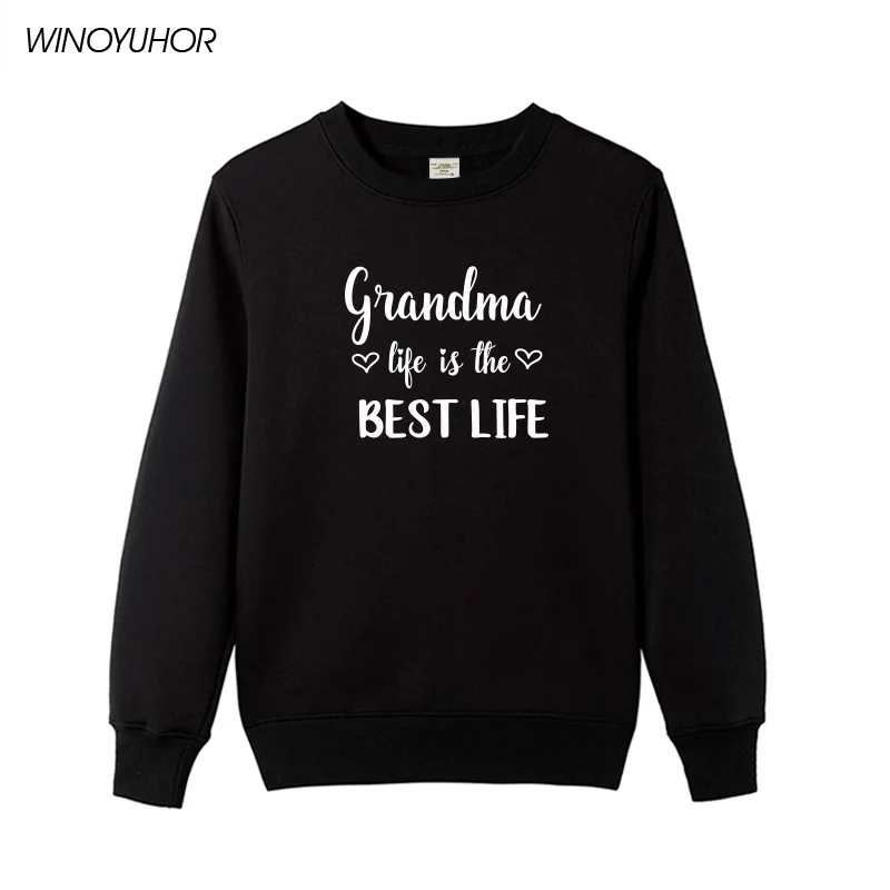 

Бабушка жизнь-лучшая жизнь, Женская толстовка с принтом, флисовый зимний Повседневный Забавный пуловер для леди, топы для девочек