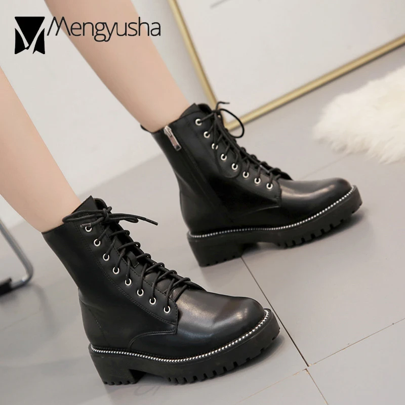 Ботинки martin на толстой подошве с квадратным каблуком женские плюшевые кожаные