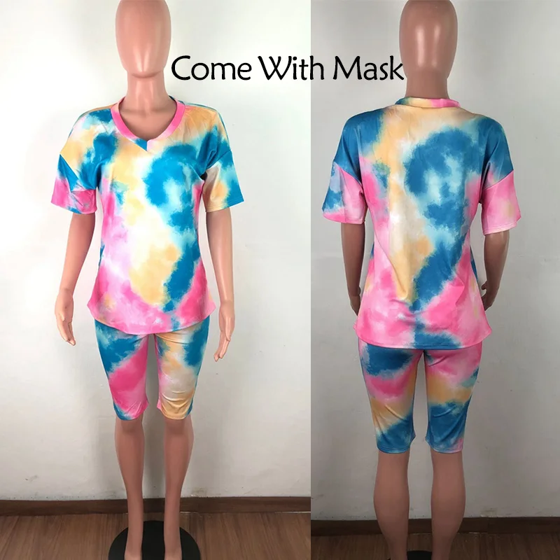Женский спортивный костюм Tie Dye повседневный комплект из двух предметов топ и