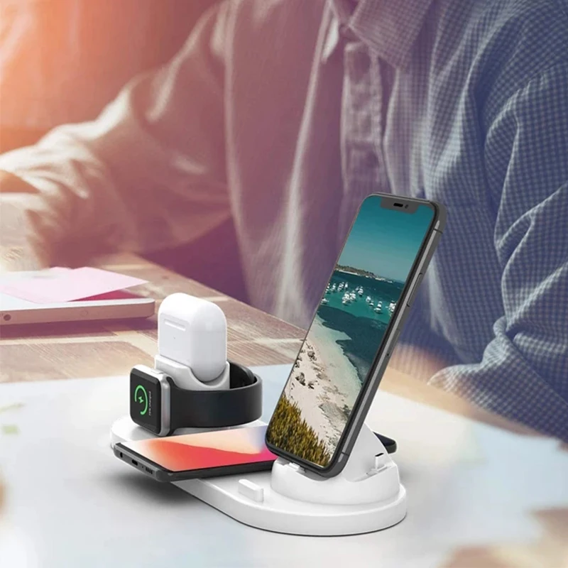 

6 in 1 Wireless Charger Dock Station For iPhone 12 11 Android Type-C USB Charge Base Qi Fast Charging For Watch6 5 4 Airpods Pro